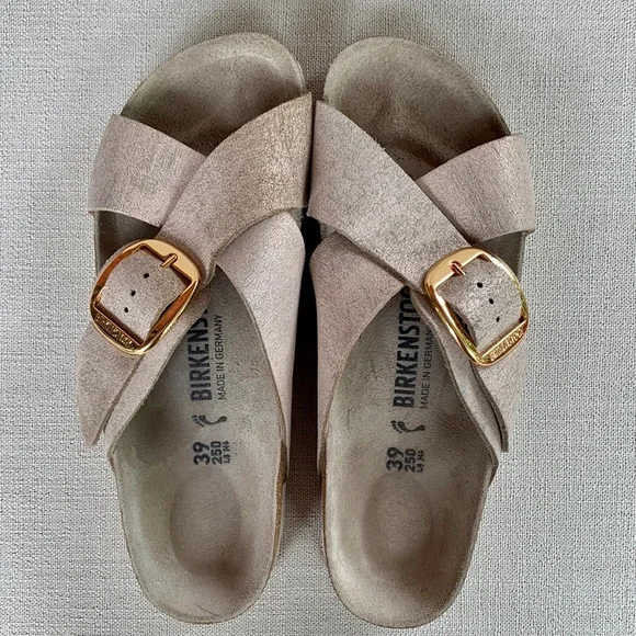 BIRKENSTOCK Big Buckle Siena Washed Metallic Rose Gold Leather Sandals Size 39 - Picture 3 of 10